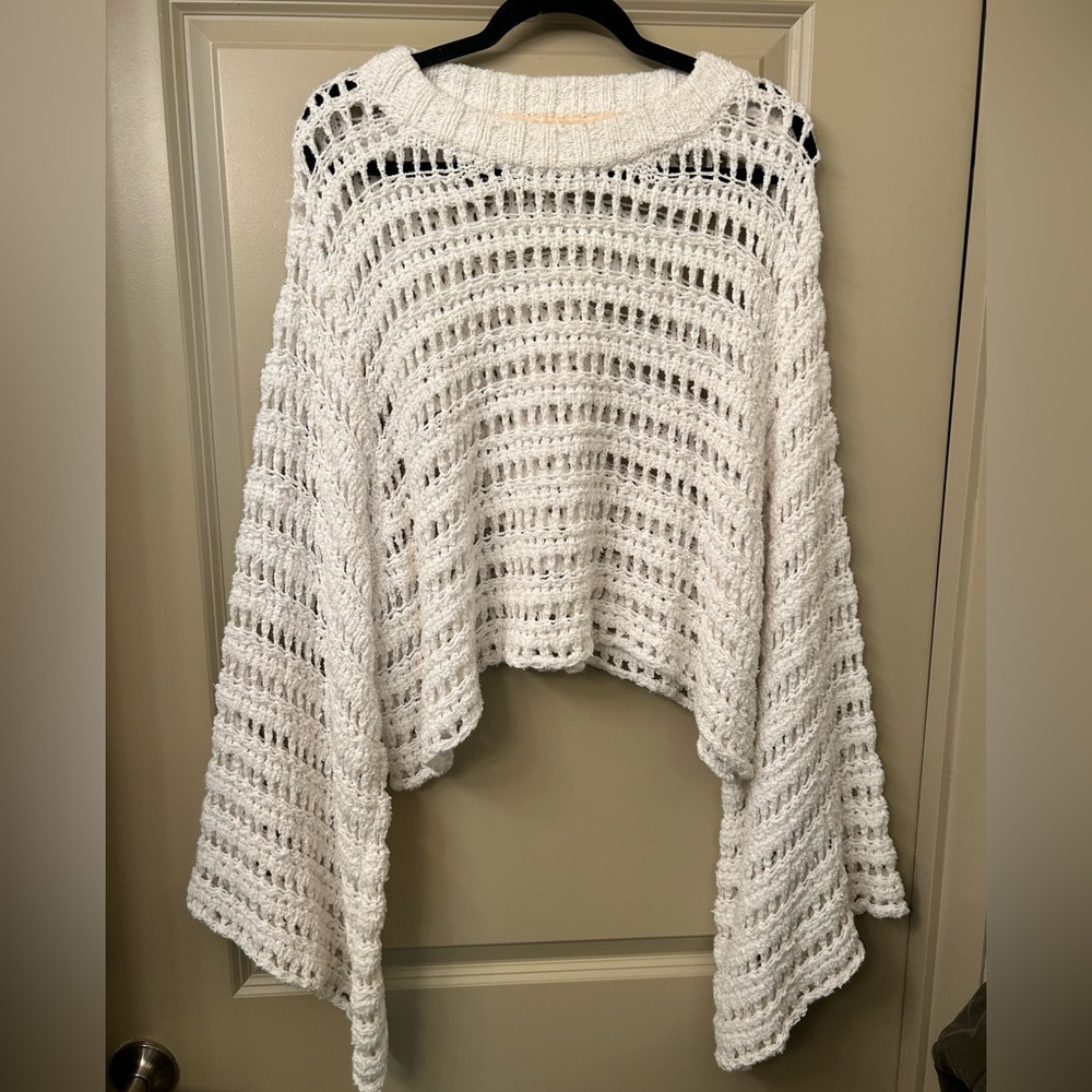 Free People Caught Up Long Bell Sleeve Crochet Sweater